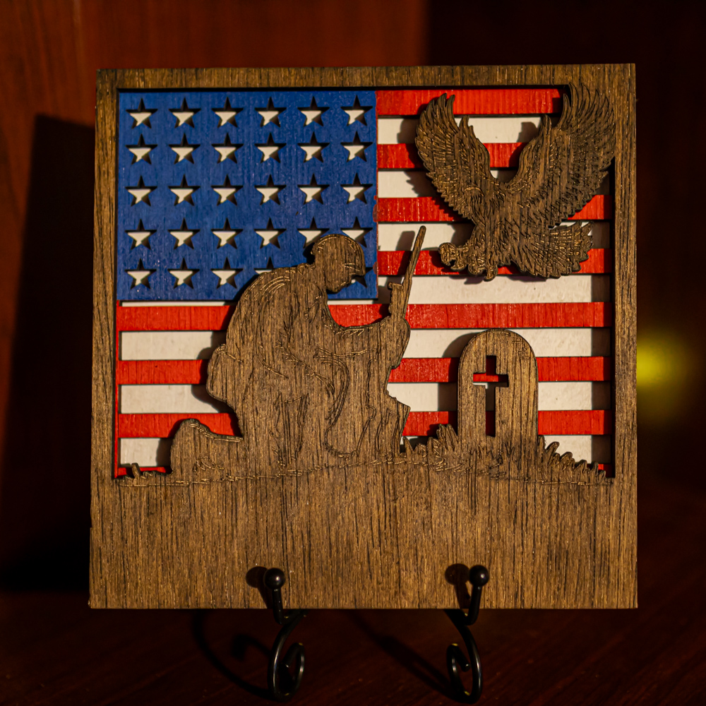 Handcrafted 3-Layer Veterans “Always Remember Our Heroes” Wooden Plaque – small 3.5", Square