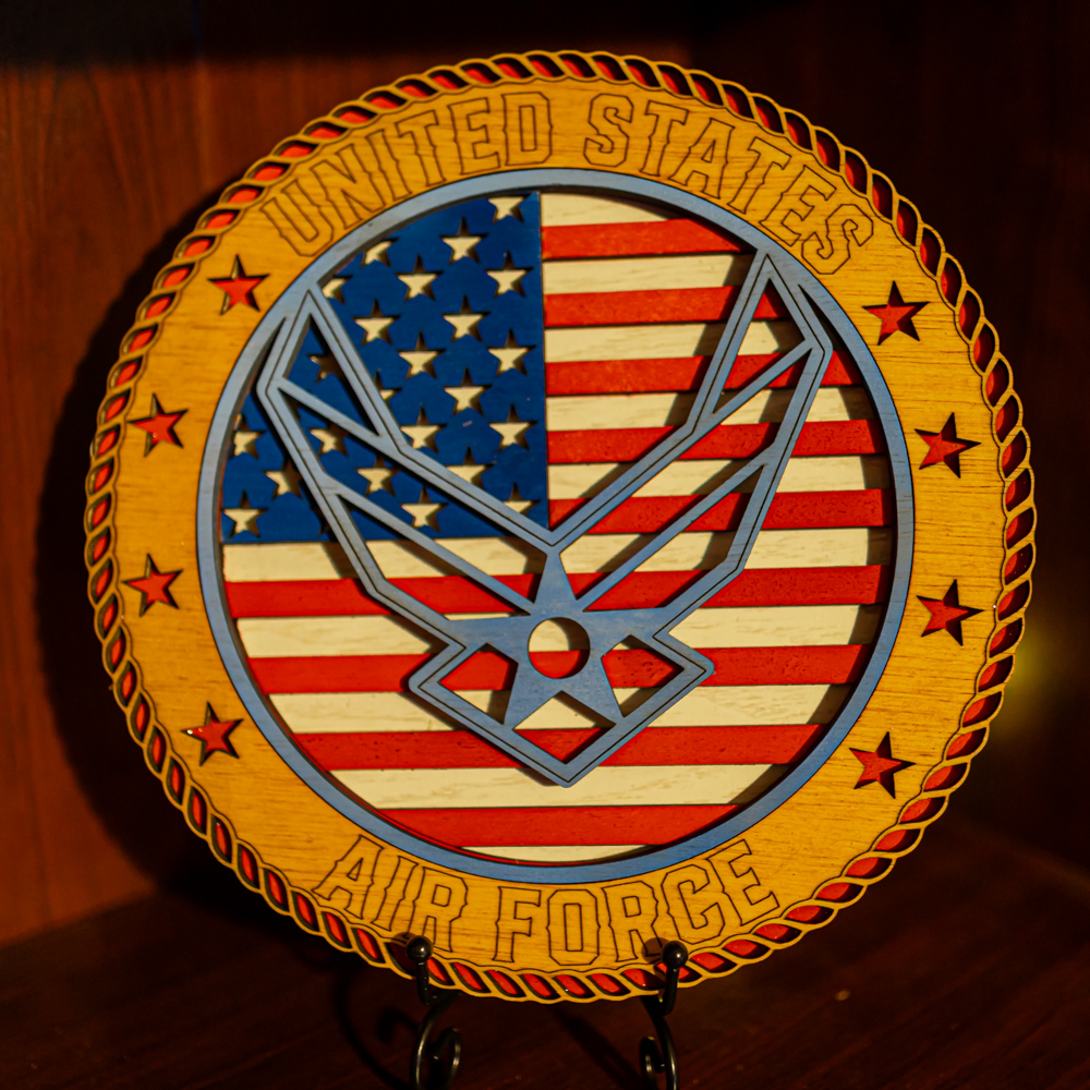 Handcrafted 3-Layer Wooden U.S. Air Force Emblem – Hand-Painted Military Ornament – Full Color small 3.5"