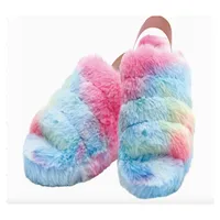 Rainbow Furry Slippers/Medium Large – Image 1