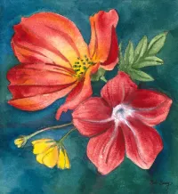 Brightly Colored Flowers in Full Bloom Watercolor Painting – Image 1