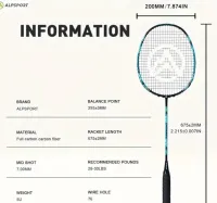 Bedmintonové/badmintonové Profesionálne rakety ALP XW 6U do 13.61KG – Image 6