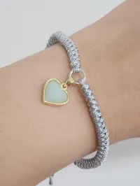 Hearts of Her Bracelet  – Natural Amazonite (Silver Grey)