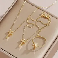 3-Piece Minimalist Cross Pendant Necklace, Bracelet, and Ring Set – Image 1