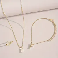 3-Piece Minimalist Cross Pendant Necklace, Bracelet, and Ring Set – Image 4