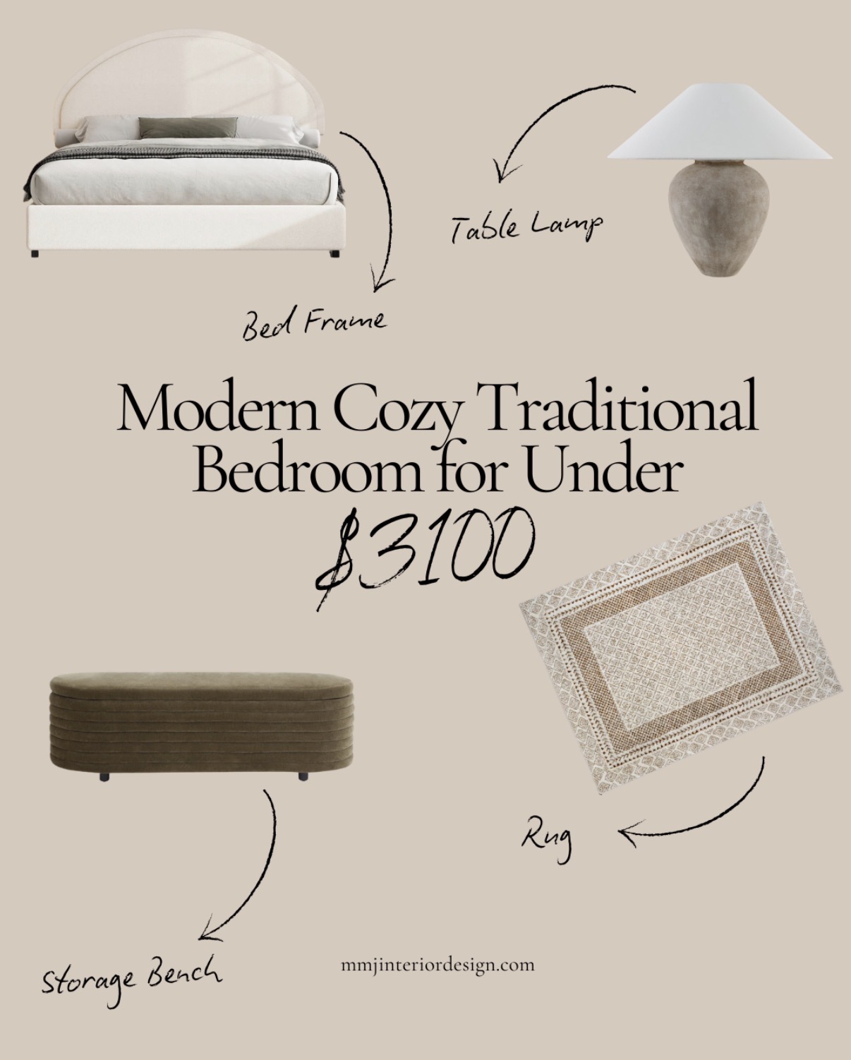 Modern Cozy Traditional Bedroom for under $3100 – Image 1