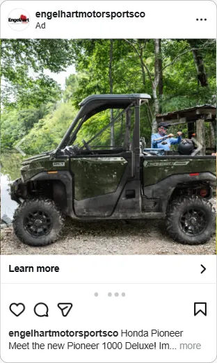 Instagram feed ad from Engelhart Motorsports for the Honda Pioneer 1000