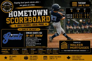 Hometown Sports Recap — Tuesday, June 16, 2026 — Simcoe Giants 10U Erupt for 18 Hits in Waterloo