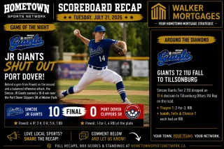 Hometown Sports Recap — Tuesday, July 21, 2026 — Simcoe JR Giants Blank Port Dover Clippers