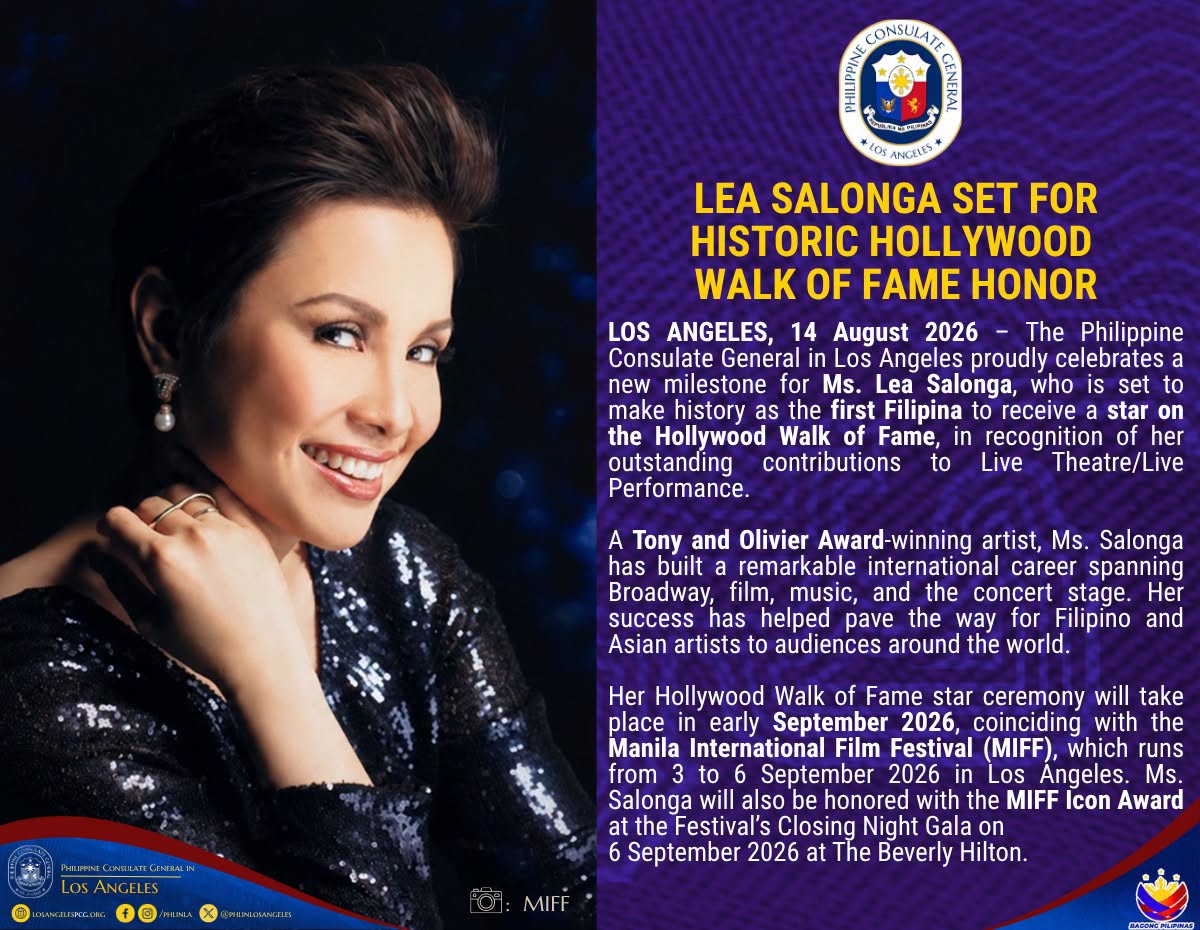 Lea Salonga to Seal her Star In Hollywood Walk of Fame on Sept. 4