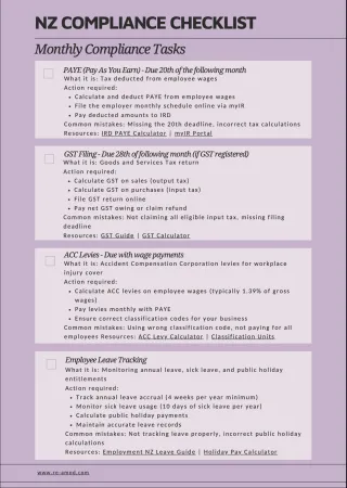 NZ Compliance Checklist