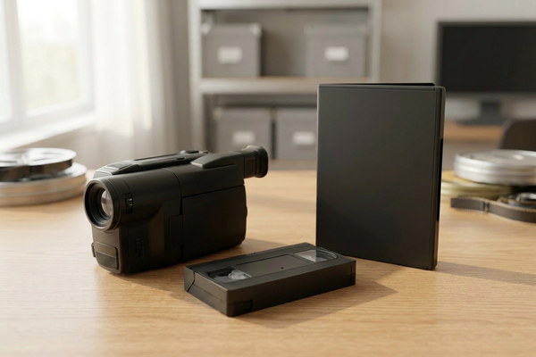 Hi8 camcorder and tape prepared for DVD conversion in the UK