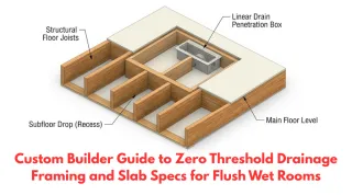 Custom Builder Guide to Zero Threshold Drainage Framing and Slab Specs for Flush Wet Rooms