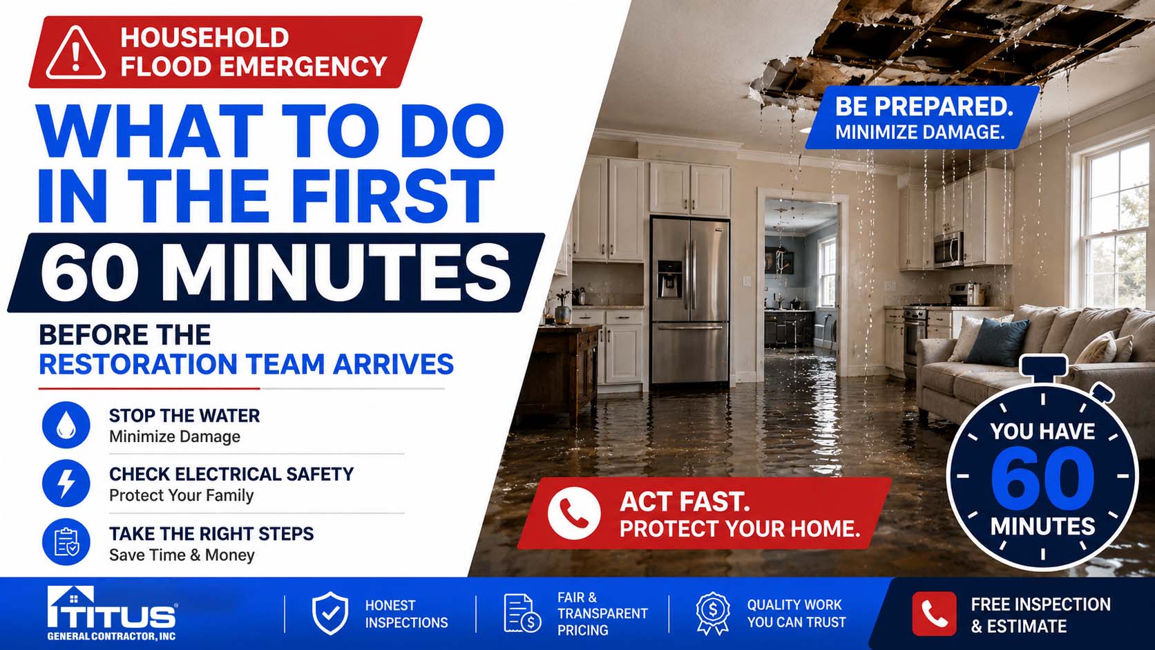 Household Flood Emergency: What to Do in the First 60 Minutes Before the Restoration Team Arrives