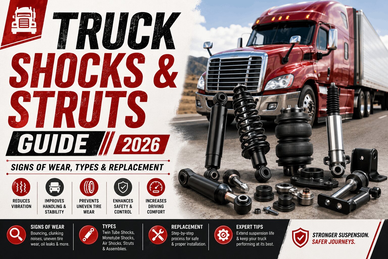 Truck Shocks & Struts Guide: Signs of Wear, Types & Replacement (2026)