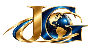 THE JET GROUP gold and blue JG globe logo