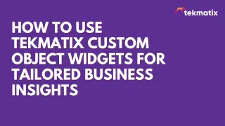How To Use Tekmatix Custom Object Widgets for Tailored Business Insights