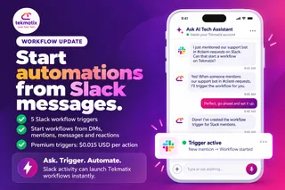How do I start automations from Slack messages on Tekmatix?