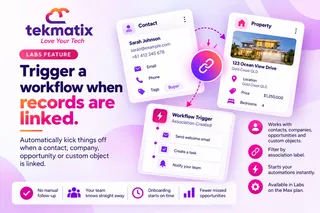 How do I trigger a workflow when records are linked on Tekmatix?