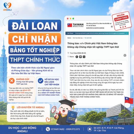 Quy Định Mới Visa Du Học Đài Loan 2026: Bắt Buộc Có Bằng THPT