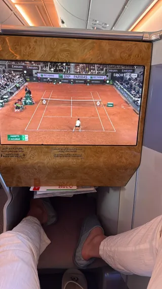 Watching tennis during a flight
