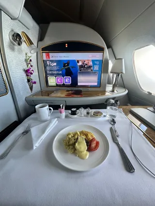 Breakfast by an aircraft window