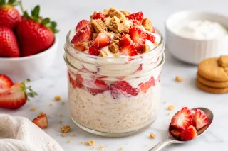 High-Protein Strawberry Cheesecake Overnight Oats