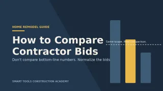 To compare contractor bids properly, don't compare the bottom-line numbers. Normalize the bids first — rebuild each one against your own scope, add back what each contractor excluded, and only then look at price. 