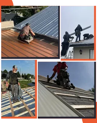 Roofer installing self-adhered underlayment on clean roof deck Roofer installing self-adhered underlayment on clean roof deck
