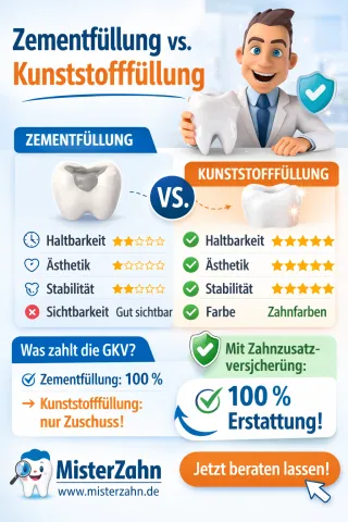 Zementfüllung vs Kunststofffüllung – Kosten und Erstattung durch Zahnzusatzversicherung