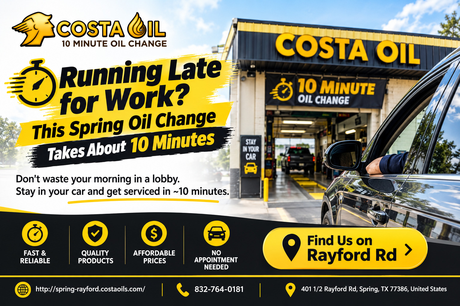 Running Late for Work? This Spring Oil Change Takes About 10 Minutes
