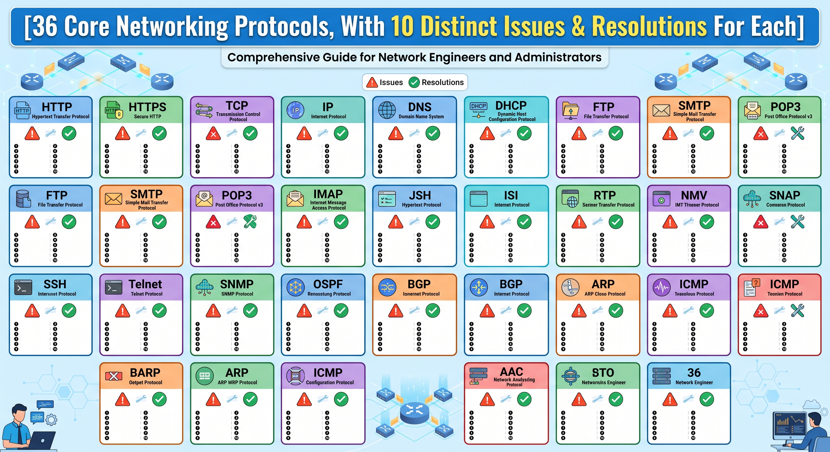 36 Core Networking Protocols, With 10 Distinct Issues & Resolutions For Each