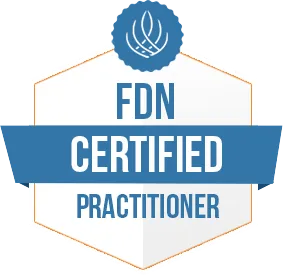 FDN Certified Practitioner badge representing Janice Maynard's qualifications in functional diagnostic nutrition, emphasizing holistic wellness for women with chronic symptoms.