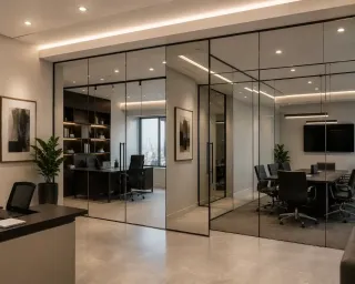 Custom Glass Partitions with Mirror for Offices