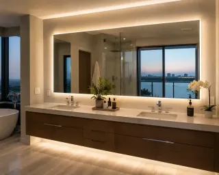 Custom Backlit LED Bathroom Mirrors in North Naples Condo Vanities
