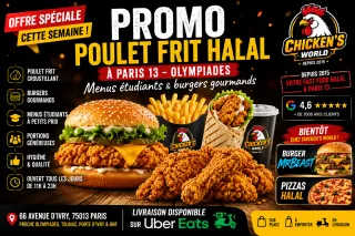 Promo poulet frit halal à Paris 13 – Menus étudiants & burgers gourmands 🔥 Offre spéciale cette semaine