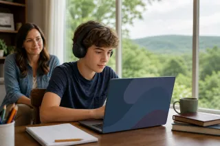 Arkansas homeschool student completing an at-home learning assessment