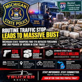 Police Pull over a Semi Truck and Find 174 Defaced Firearms and 368 Pounds of Heroin