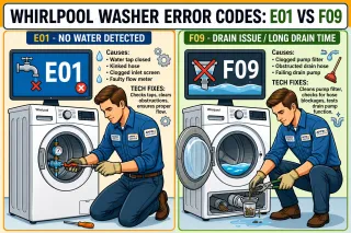 Clarifying E01 Versus F09 Error Codes on Whirlpool Washer 2026