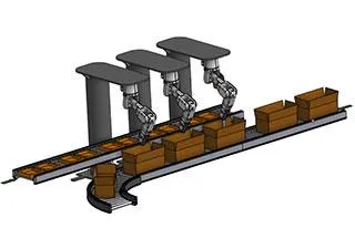 Stacking Cell for 8 Production Lines to 1 Packaging Cell