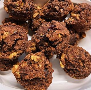 Chocolate Zucchini, Walnut, and Cranberry Protein Muffins