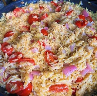 Spicy Orzo with Parmesan, Onions, and Tomatoes