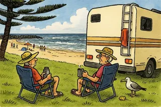 Local retirees flee to motorhomes to avoid babysitting.