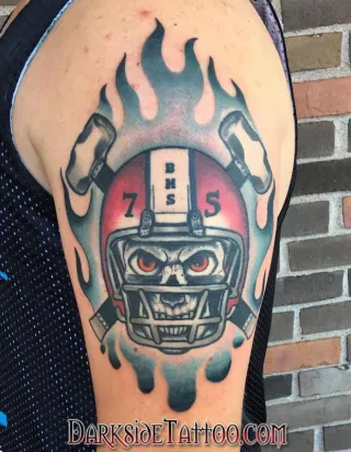 Skull in Helmet Tattoo