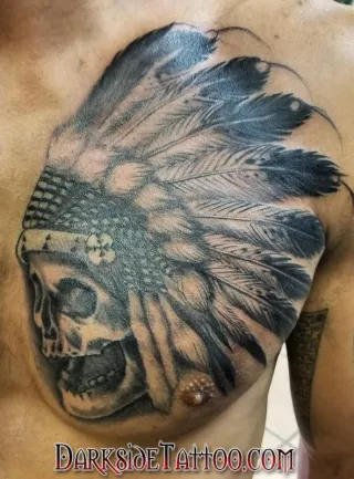 Black and Gray Indian Skull Tattoo