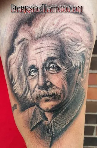 Black and Gray Einstein Portrait Tattoo