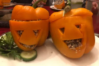 Halloween Stuffed “Pumpkin” Peppers