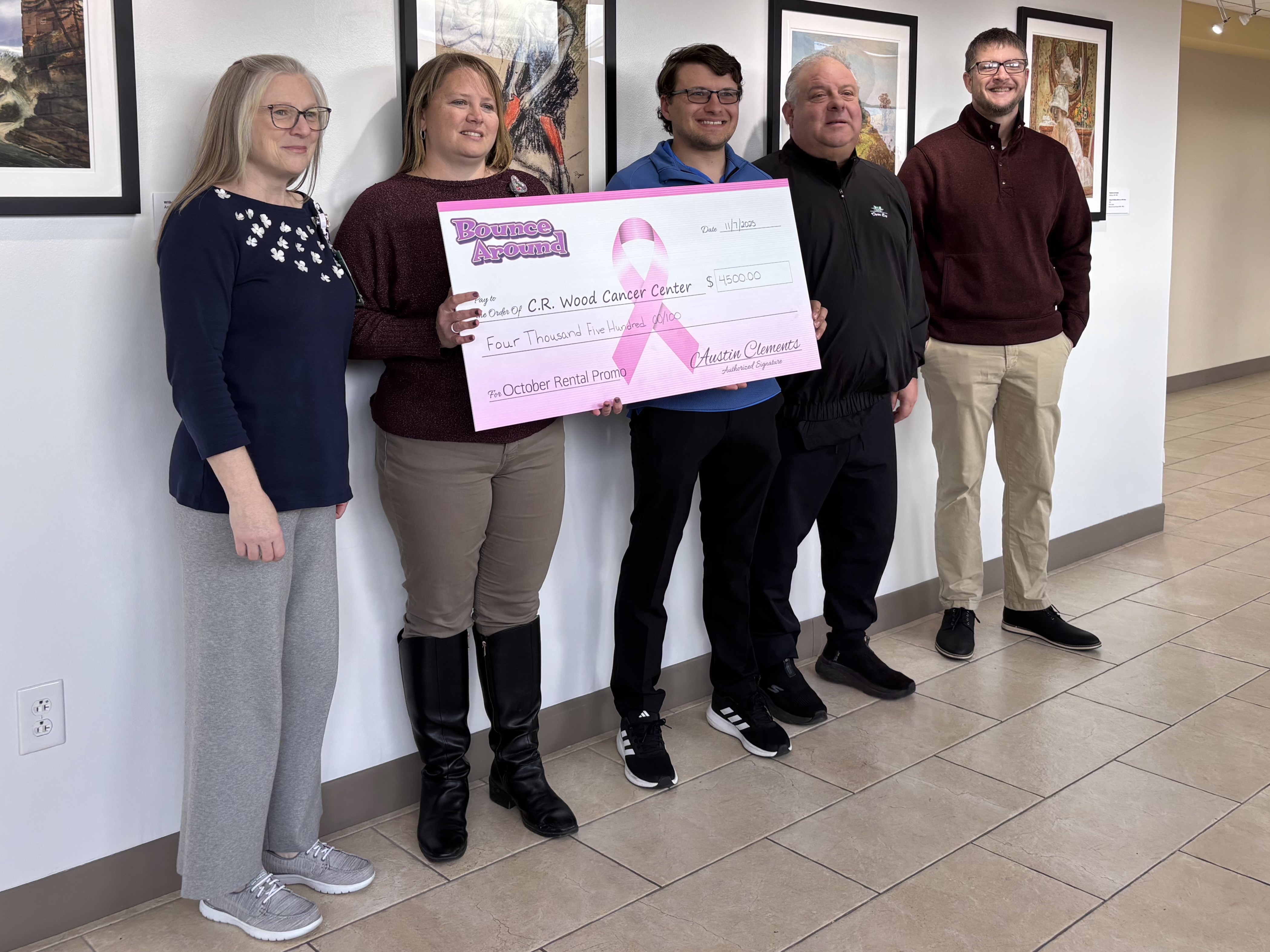 Bounce Around Donates $4,500 to the CR Wood Cancer Center at Glens Falls Hospital