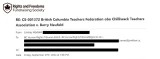 New BCTF Complaint Letter to BC Human Rights Tribunal