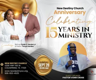 ✨🎉 New Destiny Church is Celebrating 15 Years in Ministry! 🎉✨