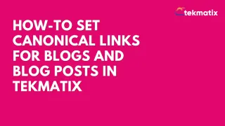 How To Set Canonical Links for Blogs and Blog Posts in Tekmatix